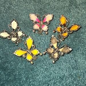 Elegant Butterfly Brooch Set - Silver, Pink, Yellow, Orange